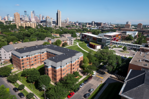 An aerial shot of Augsburg University